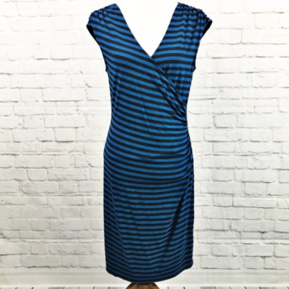 Ann Taylor Blue Striped Faux Wrap Dress Size M